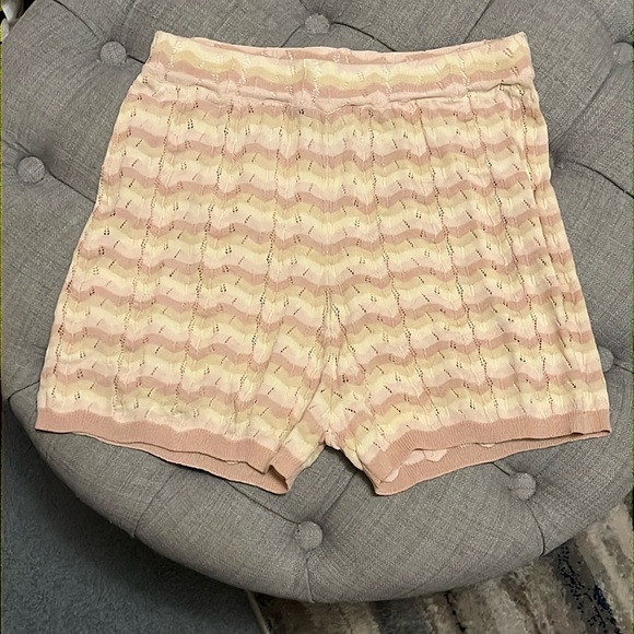 Free People Intimately Free Chevon Pink Beige and Cream Knitted Shorts - Picture 1 of 9